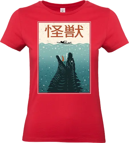Kaiju  Ocean Attack - kaiju, shark, jaws, japan, japanese, ocean, swimming, sea, retro, vintage, monster, scary, summer - Standard T-Shirt (Women)