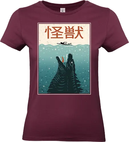 Kaiju  Ocean Attack - kaiju, shark, jaws, japan, japanese, ocean, swimming, sea, retro, vintage, monster, scary, summer - Standard T-Shirt (Women)