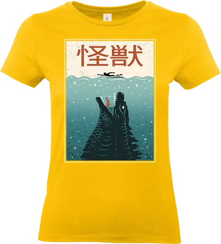 Kaiju  Ocean Attack - kaiju, shark, jaws, japan, japanese, ocean, swimming, sea, retro, vintage, monster, scary, summer - Standard T-Shirt (Women)