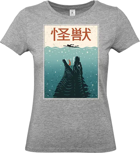 Kaiju  Ocean Attack - kaiju, shark, jaws, japan, japanese, ocean, swimming, sea, retro, vintage, monster, scary, summer - Standard T-Shirt (Women)