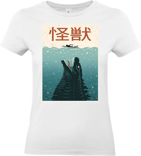 Kaiju  Ocean Attack - kaiju, shark, jaws, japan, japanese, ocean, swimming, sea, retro, vintage, monster, scary, summer - Standard T-Shirt (Women)