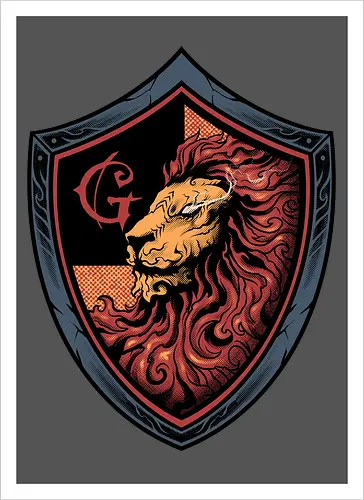 house of red mane - lion, magic, wizard, animal, myth, school, sport, game, rpg, fantasy, creature - Artprint