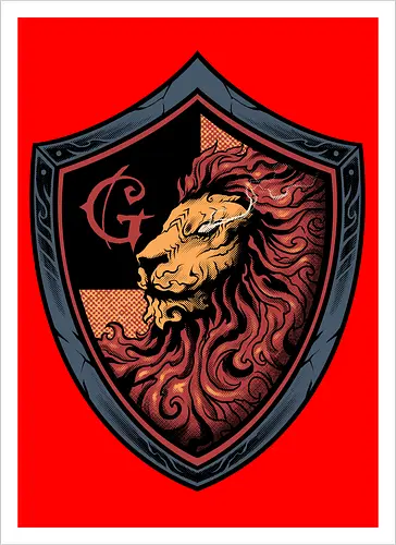 house of red mane - lion, magic, wizard, animal, myth, school, sport, game, rpg, fantasy, creature - Artprint