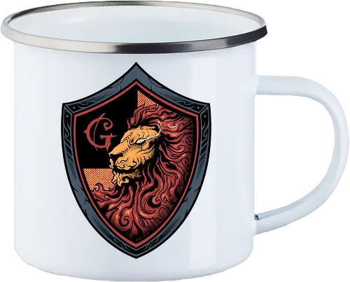 house of red mane - lion, magic, wizard, animal, myth, school, sport, game, rpg, fantasy, creature - Enamel Mug