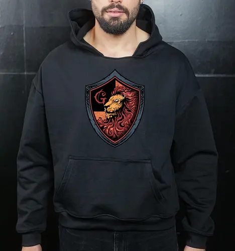 house of red mane - lion, magic, wizard, animal, myth, school, sport, game, rpg, fantasy, creature - Cropped Hoodie