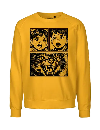 The Last Meow - cat, horror, comic, illustration, feline, dramatic, scary, humor, vintage, artwork, meow, expression, retro, thriller, animal - Fairtrade Sweatshirt