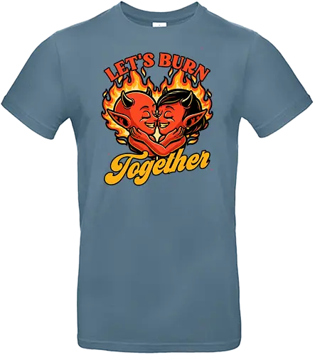Valentines Burn Together - Valentine's Day, Valentine, Valentines Day, Valentines, Demon, Devil, Heart, Fire, Hell, Love, Romance, Romantic, Burning, Burn, Spooky, Creepy, Halloween, Scary, Traditional Tattoo, Tattoo, Old School Tattoo, Tattoos, Vintage, Retro, Retro Vintage - Standard T-Shirt