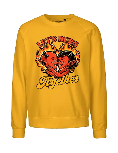 Valentines Burn Together - Valentine's Day, Valentine, Valentines Day, Valentines, Demon, Devil, Heart, Fire, Hell, Love, Romance, Romantic, Burning, Burn, Spooky, Creepy, Halloween, Scary, Traditional Tattoo, Tattoo, Old School Tattoo, Tattoos, Vintage, Retro, Retro Vintage - Fairtrade Sweatshirt