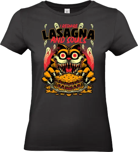 Creepy Cat Lasagna  - Food, Fast Food, Lasagna, Soul, Demon, Devil, Hungry, Tv Show, Retro Vintage, Vintage, Internet, Meme, Memes, Comic, Comics, Tv Show, Movie, Animation, Creepy, Ghosts, Scary - Standard T-Shirt (Women)
