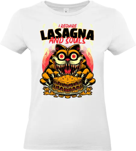 Creepy Cat Lasagna  - Food, Fast Food, Lasagna, Soul, Demon, Devil, Hungry, Tv Show, Retro Vintage, Vintage, Internet, Meme, Memes, Comic, Comics, Tv Show, Movie, Animation, Creepy, Ghosts, Scary - Standard T-Shirt (Women)