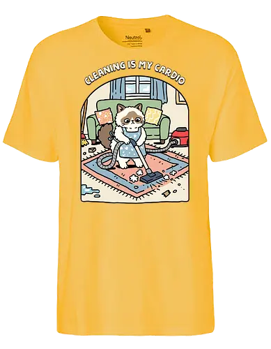 Cleaning Is My Cardio - cardio, cat, cleaner, cleaning, exercise, fitness, funny, gym, housekeeper, housekeeping, inspiration, kitten, kitty, motivation, workout - Fairtrade T-Shirt
