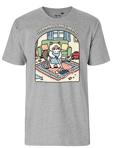 Cleaning Is My Cardio - cardio, cat, cleaner, cleaning, exercise, fitness, funny, gym, housekeeper, housekeeping, inspiration, kitten, kitty, motivation, workout - Fairtrade T-Shirt