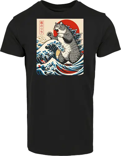 Catzilla: The Great Wave" Japanese Retro Kaiju Cat Graphic T-Shirt