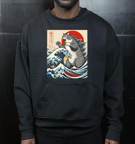 Catzilla: The Great Wave" Japanese Retro Kaiju Cat Graphic T-Shirt