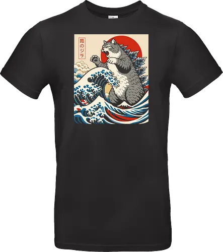 Catzilla: The Great Wave" Japanese Retro Kaiju Cat Graphic T-Shirt