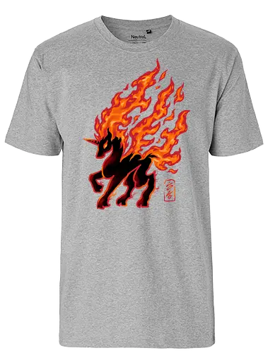 infernal unicorn  - pegassus, unicorn, horse, fire, flame, illustration, year, zodiac, unicorn, myth, mythical, creature, monster, animal, angry, wild, beast - Fairtrade T-Shirt