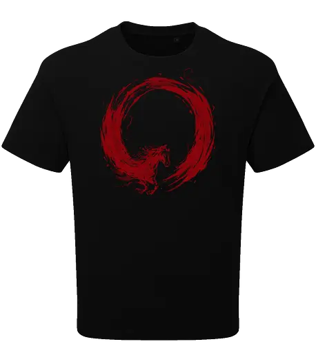 enso of red horse - horse, enso, zen, fire, flame, illustration, year, zodiac, unicorn, myth, mythical, creature, monster, animal, angry, wild, beast - Oversize T-Shirt
