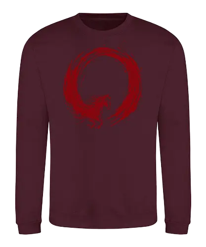 enso of red horse - horse, enso, zen, fire, flame, illustration, year, zodiac, unicorn, myth, mythical, creature, monster, animal, angry, wild, beast - Sweatshirt