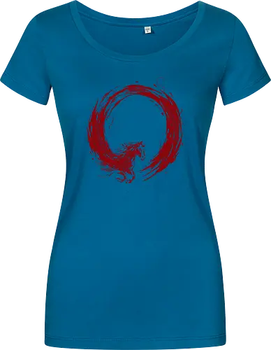 enso of red horse - horse, enso, zen, fire, flame, illustration, year, zodiac, unicorn, myth, mythical, creature, monster, animal, angry, wild, beast - Women T-Shirt