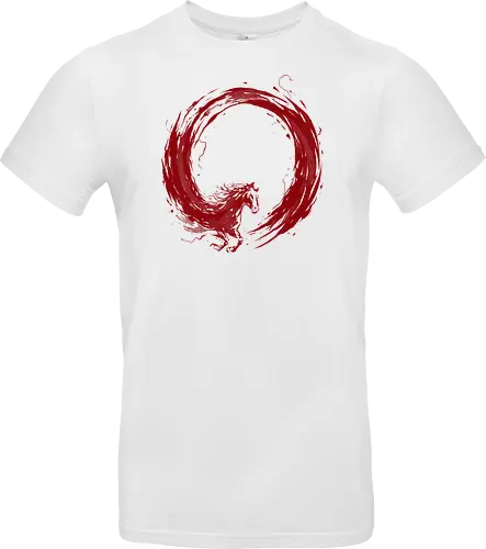 enso of red horse - horse, enso, zen, fire, flame, illustration, year, zodiac, unicorn, myth, mythical, creature, monster, animal, angry, wild, beast - Standard T-Shirt