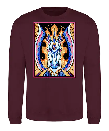 prismatic guardian  - horse, psychedelic, mushroom, magic, symmetry, geometric, illustration, year, zodiac, unicorn, myth, mythical, creature, monster, animal, angry, wild, beast - Sweatshirt