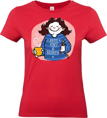 Kaffee, Kunst & Kalorien - Ringelpullisprüche, Ringeldinger, streifenweise, Spruch, Weisheit, Motivation, Ringelpulli, SprücheShirt, Cartoon Illustration, Statement, Handgezeichnet, Humor, Selbstironie, Streifenpulli, Spruchshirt, deutsch - Standard T-Shirt (Women)