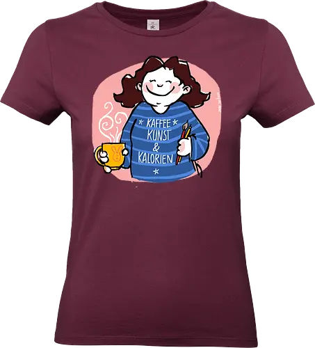 Kaffee, Kunst & Kalorien - Ringelpullisprüche, Ringeldinger, streifenweise, Spruch, Weisheit, Motivation, Ringelpulli, SprücheShirt, Cartoon Illustration, Statement, Handgezeichnet, Humor, Selbstironie, Streifenpulli, Spruchshirt, deutsch - Standard T-Shirt (Women)