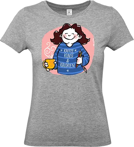 Kaffee, Kunst & Kalorien - Ringelpullisprüche, Ringeldinger, streifenweise, Spruch, Weisheit, Motivation, Ringelpulli, SprücheShirt, Cartoon Illustration, Statement, Handgezeichnet, Humor, Selbstironie, Streifenpulli, Spruchshirt, deutsch - Standard T-Shirt (Women)