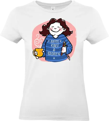 Kaffee, Kunst & Kalorien - Ringelpullisprüche, Ringeldinger, streifenweise, Spruch, Weisheit, Motivation, Ringelpulli, SprücheShirt, Cartoon Illustration, Statement, Handgezeichnet, Humor, Selbstironie, Streifenpulli, Spruchshirt, deutsch - Standard T-Shirt (Women)
