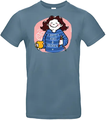 Kaffee, Kunst & Kalorien - Ringelpullisprüche, Ringeldinger, streifenweise, Spruch, Weisheit, Motivation, Ringelpulli, SprücheShirt, Cartoon Illustration, Statement, Handgezeichnet, Humor, Selbstironie, Streifenpulli, Spruchshirt, deutsch - Standard T-Shirt