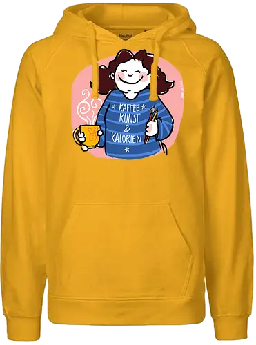 Kaffee, Kunst & Kalorien - Ringelpullisprüche, Ringeldinger, streifenweise, Spruch, Weisheit, Motivation, Ringelpulli, SprücheShirt, Cartoon Illustration, Statement, Handgezeichnet, Humor, Selbstironie, Streifenpulli, Spruchshirt, deutsch - Fairtrade Hoodie