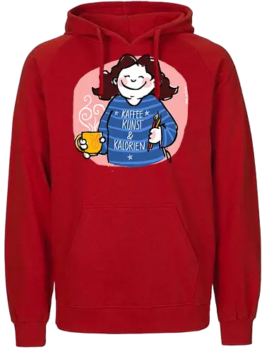 Kaffee, Kunst & Kalorien - Ringelpullisprüche, Ringeldinger, streifenweise, Spruch, Weisheit, Motivation, Ringelpulli, SprücheShirt, Cartoon Illustration, Statement, Handgezeichnet, Humor, Selbstironie, Streifenpulli, Spruchshirt, deutsch - Fairtrade Hoodie