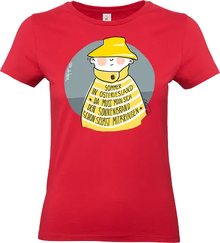 Sommer in Ostfriesland... - Ringelpullisprüche, Ringeldinger, streifenweise, Spruch, Weisheit, Motivation, Ringelpulli, SprücheShirt, Cartoon Illustration, Statement, Ostfriesland, Nordsee, Handgezeichnet, Humor, Selbstironie, Streifenpulli, Spruchshirt, deutsch - Standard T-Shirt (Women)