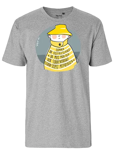 Sommer in Ostfriesland... - Ringelpullisprüche, Ringeldinger, streifenweise, Spruch, Weisheit, Motivation, Ringelpulli, SprücheShirt, Cartoon Illustration, Statement, Ostfriesland, Nordsee, Handgezeichnet, Humor, Selbstironie, Streifenpulli, Spruchshirt, deutsch - Fairtrade T-Shirt