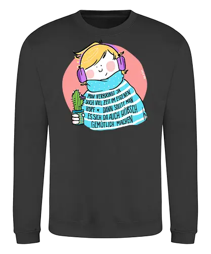 Man verbringt ja doch viel Zeit im eigenen Kopf.. - Ringelpullisprüche, Ringeldinger, Hygge, streifenweise, Spruch, Weisheit, Motivation, Ringelpulli, SprücheShirt, Cartoon Illustration, Statement, Handgezeichnet, Humor, Selbstironie, Streifenpulli, Spruchshirt, deutsch - Sweatshirt