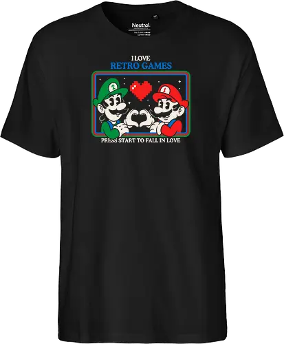 I Love Retro Games - i love retro games, retro gaming art, pixel art love, gamer nostalgia, classic games, geek culture, gamer gift, vintage gaming - Fairtrade T-Shirt