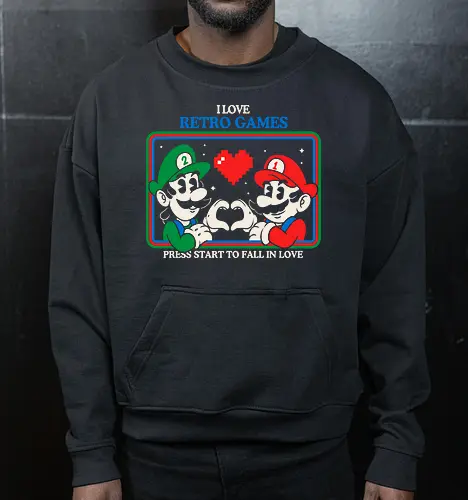 I Love Retro Games - i love retro games, retro gaming art, pixel art love, gamer nostalgia, classic games, geek culture, gamer gift, vintage gaming - Cropped Sweatshirt