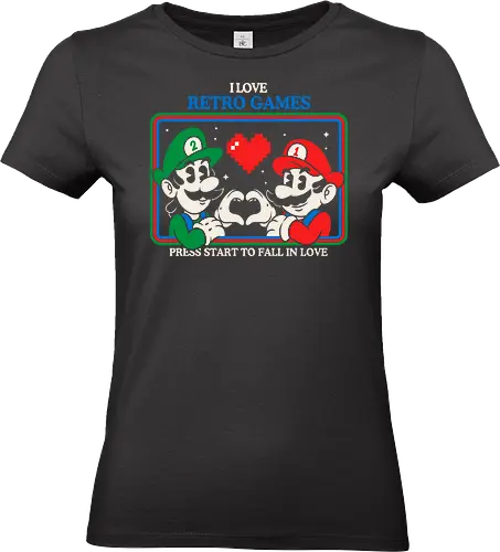 I Love Retro Games - i love retro games, retro gaming art, pixel art love, gamer nostalgia, classic games, geek culture, gamer gift, vintage gaming - Standard T-Shirt (Women)