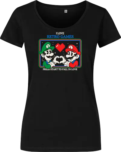I Love Retro Games - i love retro games, retro gaming art, pixel art love, gamer nostalgia, classic games, geek culture, gamer gift, vintage gaming - Women T-Shirt