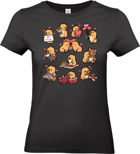 Cappy Valentines - capybara, animal, be mine, be my valentine, cappy, cute, cute capybara, funny capybara, girlfriend, heart, love, rodent, romantic, valentine, valentines day - Standard T-Shirt (Women)