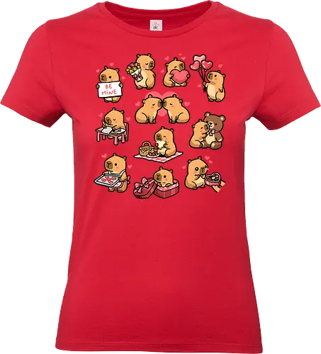 Cappy Valentines - capybara, animal, be mine, be my valentine, cappy, cute, cute capybara, funny capybara, girlfriend, heart, love, rodent, romantic, valentine, valentines day - Standard T-Shirt (Women)