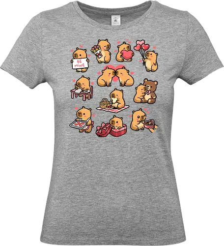 Cappy Valentines - capybara, animal, be mine, be my valentine, cappy, cute, cute capybara, funny capybara, girlfriend, heart, love, rodent, romantic, valentine, valentines day - Standard T-Shirt (Women)