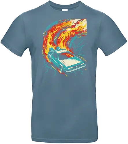 Retro Time Machine DeLorean Pop Art - great scott shirt, time machine t-shirt, retro delorean graphic tee, 80s sci-fi movie apparel, time travel fan art, vintage movie car shirt, back to the future vibes, 1980s nostalgia clothing, fire trails car design, pop art movie tee, cinematic vehicle graphic, geek culture streetwear, futuristic retro car top, classic sci-fi quote shirt, teal and orange car art, time machine illustration, movie enthusiast gift, retro action movie merch, iconic 80s film t-shirt - Standard T-Shirt