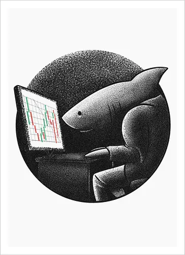 Business-Shark mit Computer