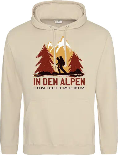 Wandern Glück – Vintage Berge Sonnenaufgang Illustration