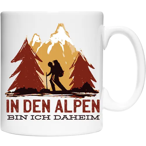 Wandern Glück – Vintage Berge Sonnenaufgang Illustration