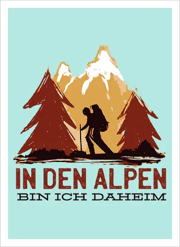 Wandern Glück – Vintage Berge Sonnenaufgang Illustration