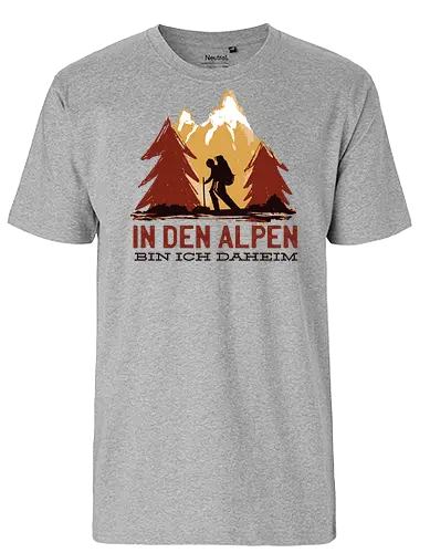Wandern Glück – Vintage Berge Sonnenaufgang Illustration - wandern shirt, berge vintage, outdoor kleidung, trekking design, natur liebe, alpen wandern, wanderlust, bergsteiger geschenk, retro berge grafik, camping outfit, abenteuer shirt, hiking deutschland, natur illustration, wanderer stil, berg sonne - Fairtrade T-Shirt