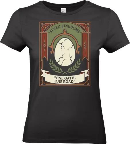 One Oath, One Road - one oath one road shirt, seven kingdoms t-shirt, dragon egg graphic tee, high fantasy apparel, medieval heraldry clothing, dragon rider shirt, vintage fantasy design, crown and throne merch, mythical creature t-shirt, epic saga clothing, laurel wreath graphic, ornate frame fantasy art, fire and blood vibes, kingdom lore apparel, dragon egg illustration, royal house t-shirt, fantasy book lover gift, dragon scale design, dragon heir streetwear - Standard T-Shirt (Women)