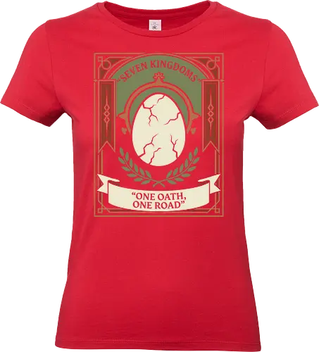 One Oath, One Road - one oath one road shirt, seven kingdoms t-shirt, dragon egg graphic tee, high fantasy apparel, medieval heraldry clothing, dragon rider shirt, vintage fantasy design, crown and throne merch, mythical creature t-shirt, epic saga clothing, laurel wreath graphic, ornate frame fantasy art, fire and blood vibes, kingdom lore apparel, dragon egg illustration, royal house t-shirt, fantasy book lover gift, dragon scale design, dragon heir streetwear - Standard T-Shirt (Women)